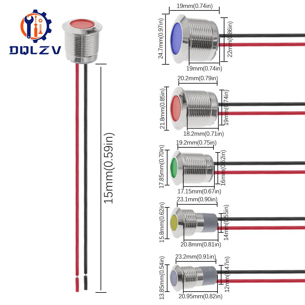6mm 8mm 10mm 12mm 14mm 16mm 19mm 22mmWaterproof IP67 Metal LED Warning Indicator Light Signal Lamp Pilot Wire 3V 12V 24V 48V