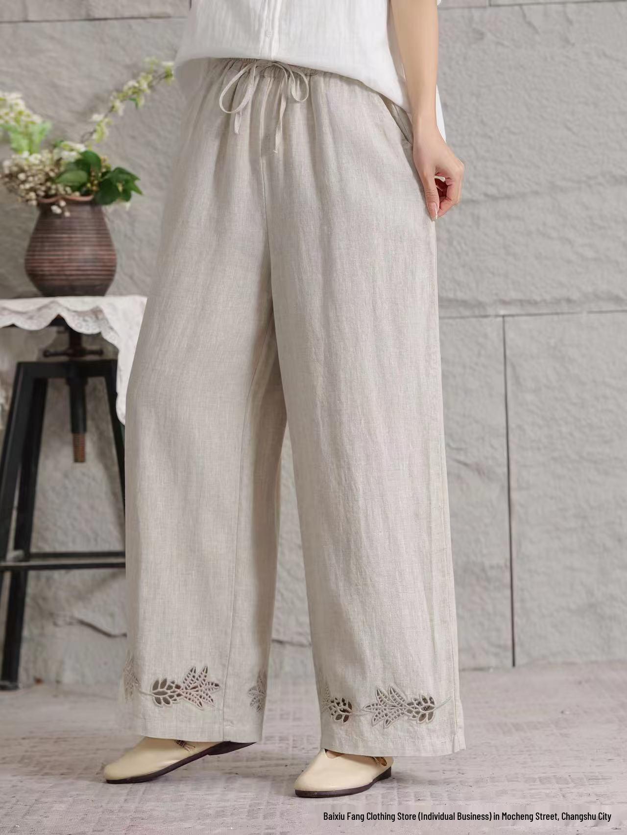 

2026 Women s Summer Linen Wide-Leg Straight-Leg Slimming Casual Pants - Lightweight, Breathable, Large Size, Simple Fashion One Size