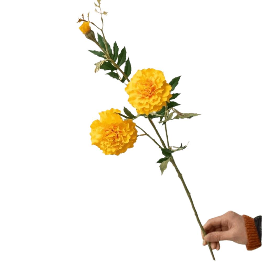 Silk Cloth Material Artificial Chrysanthemum Flowers 3 Heads Fake Marigold Bouquet Wedding Bouquet