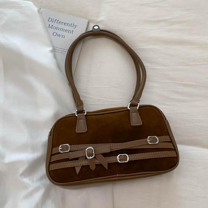 2025 Autumn/Winter New Style Korean Versatile Bowling Underarm Bag Suede Retro Shoulder Bag Square Handbag Korean Style Simple