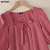 VONDA Abito Maxi Lungo Casual Elegante Estivo da Donna con Scollo Quadrato, Maniche a Sbuffo e Fiocco