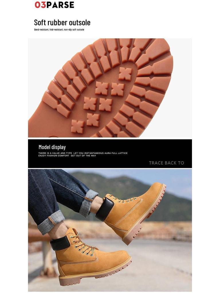 Unisex Yellow High-Top Waterproof Martin Boots – Trendy Autumn/Winter Cowhide Workwear for Couples