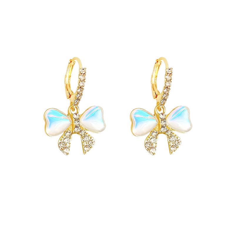 Luxury High-End Laser Color Bow Earrings for Women, S925 Silver Needle with Super Flash Diamonds