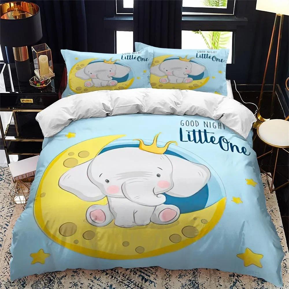 Animal elefante Desenho animado crianças conjunto de capa de edredom queen calico Tamanho Twin conjunto de roupa de cama edredom Solteiro conjunto completo