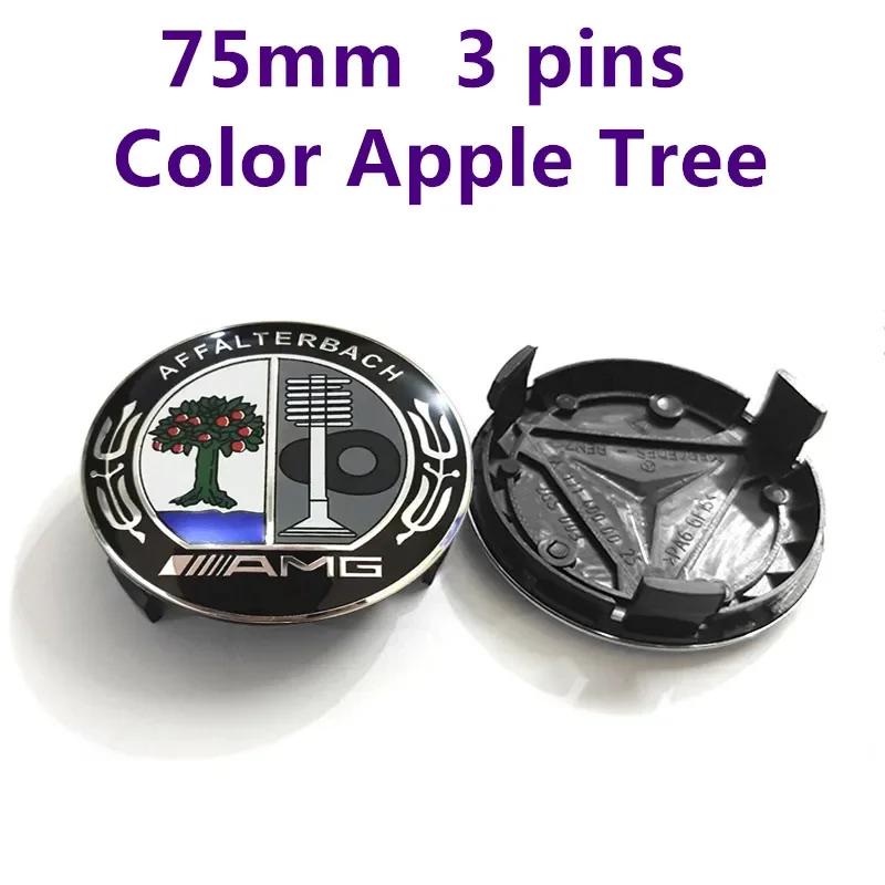 Car Sticker 4pcs Wheel Center Cap 75mm 3 pin AMG Apple Tree New Black Dark Light Blue Wheat Styling Badge For Mercedes Benz Hub