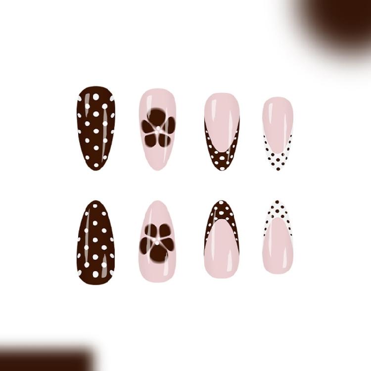 Glitters Press On Nail 24Pcs French Tip Autumn Winter Nail Art Black Coffee White False Nail Comfort Fit ABS Material