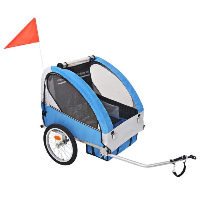 Remorque de vélo pour enfants - vidaXL - Gris et bleu - 30 kg - Harnais de sécurité 5 points - Acier robuste