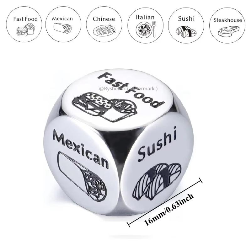 1pc Food Decision Dice Anniversary Date Night for Couple Stainless Steel Food Determine Dice Set Men Women Birthday Wedding Gift