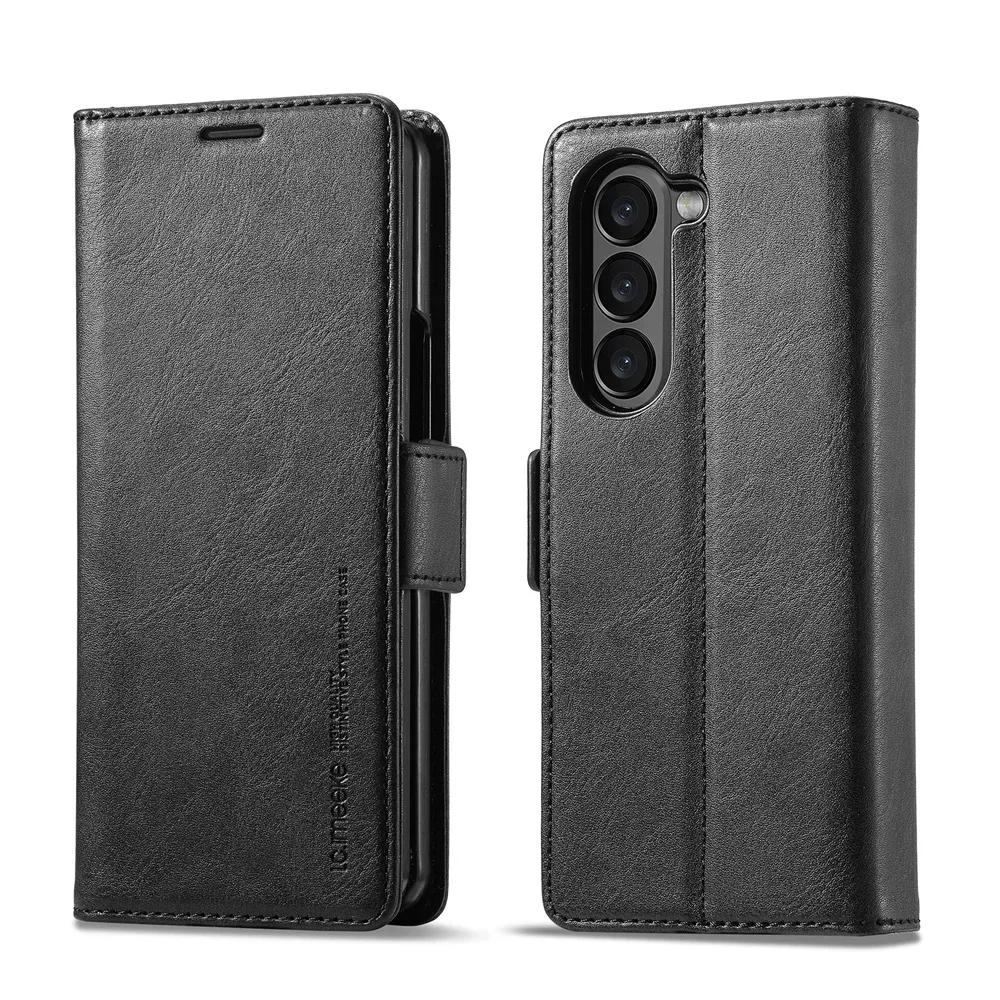 

Leather Wallet Phone Case For Samsung Galaxy Z Fold 7 6 5 4 3 Fold7 Fold6 Fold5 5G Cover with RFID Blocking Credit Card Holder Galaxy Z Fold7 чорний