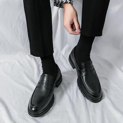 Scarpe casual in pelle da uomo stile britannico suola spessa stile pigro taglie forti scollate alla moda scarpe da lavoro
