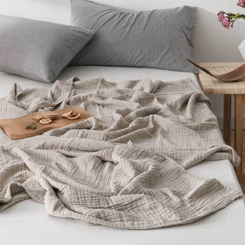 Japan Quality Cotton Gauze Towel Blankets Thin Blue Quilt for Double Queen King Bedspread On The Bed Sofa Cover Bedroom Coverlet