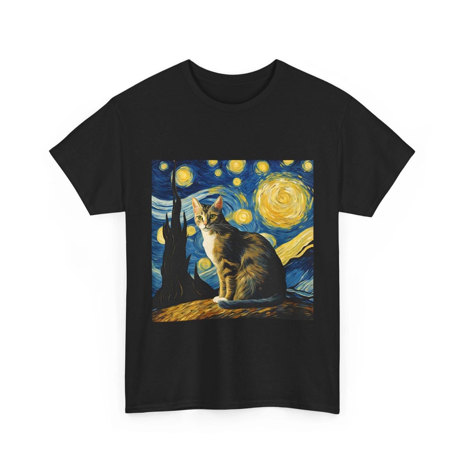 Van Gogh Cat Shirt | Van Gogh Starry Night Cat Shirt | Vintage Black Cat Shirt G 4XL