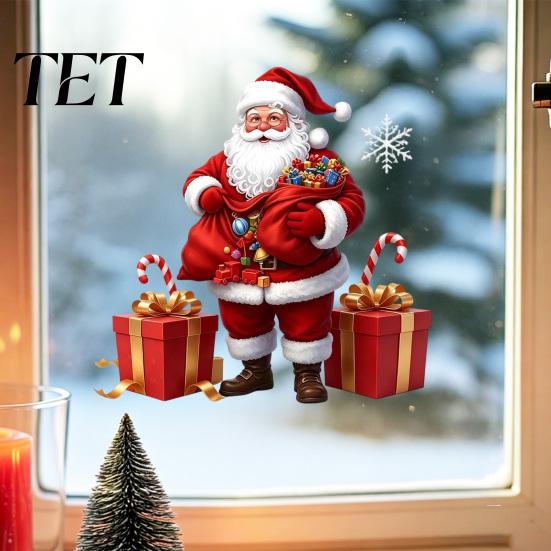 Holiday Glass Stickers Santa Claus Window Static Sticker, Reusable Waterproof PVC Christmas Decal, Decorative Festive Home Decor HD Printing