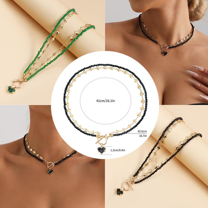Collana Pendente a Forma di Cuore con Catena di Cristalli Geometrici Neri Vintage per Donna Moda Stile Boho Gioielli con Cristalli di Zircone Regali