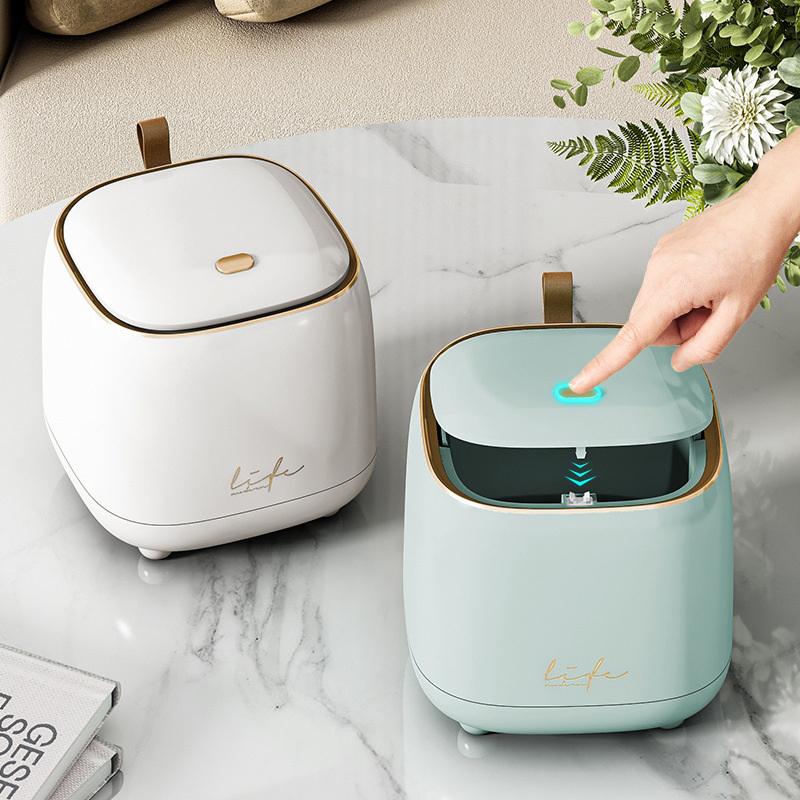 New Pressing Mini Desktop Trash Can Light Luxury Double-Layer Coffee Table Bomb Cover Small Trash Can Storage Bucket Wastebasket
