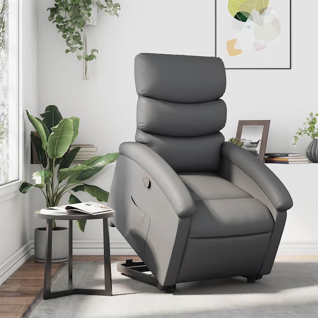 Recliner with Rising Aid Grey Faux Leather