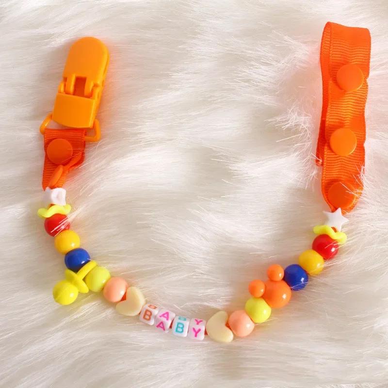 

Newborn Baby Baby Pacifier Leash Newborns Beads Soother Nippler Chain Dummy Anti-lost Pacifiers Clips for Teether Nipples Care оранжевый