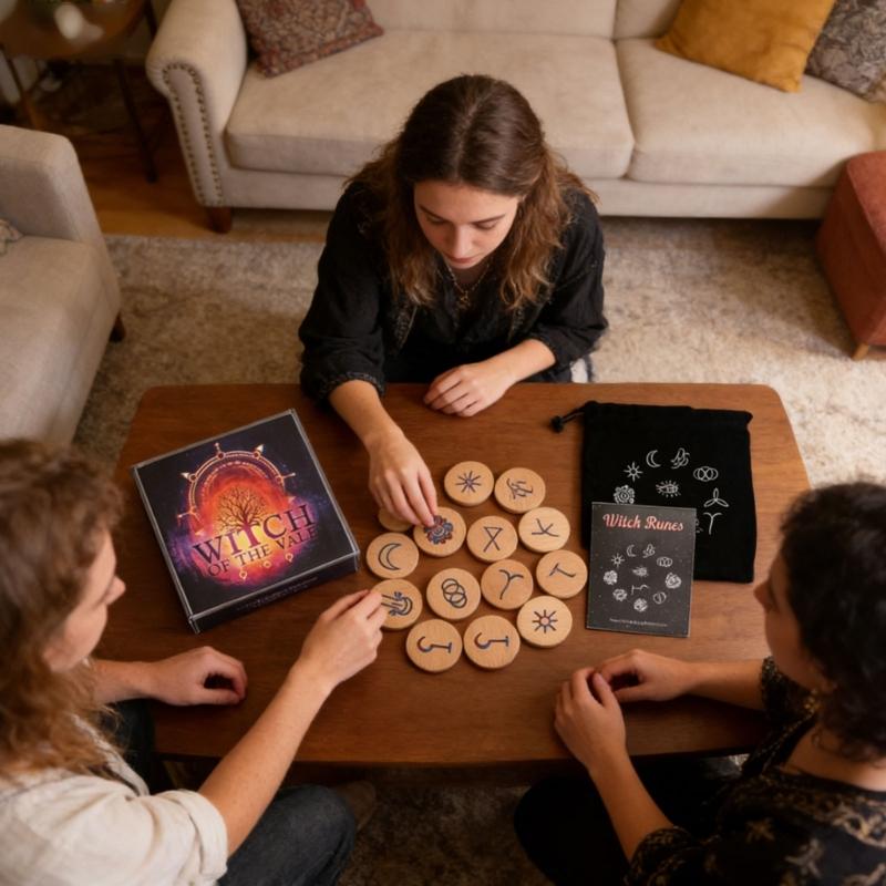 Hand Carved Wooden Runes Symbols Set Divination Runes Stone with Instruction and Storage Bag Heal Gift Decoration