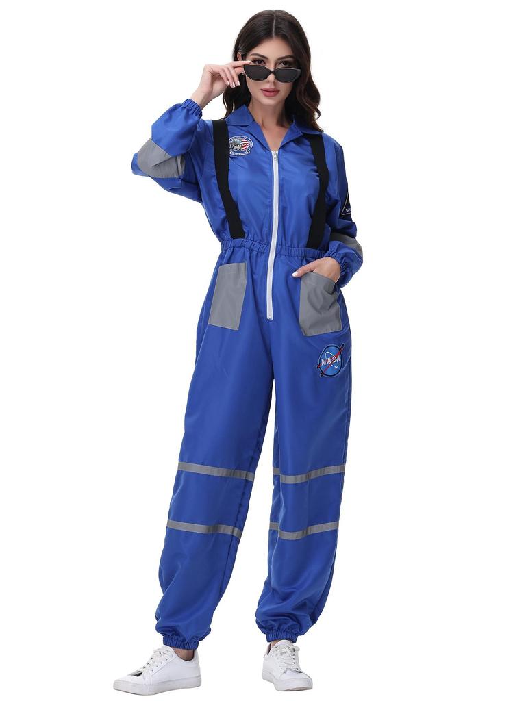 Women's Astronaut Halloween Cosplay Costume - Space Suit for Club or Stage Performance, Bright Colors with Hot Stamping.