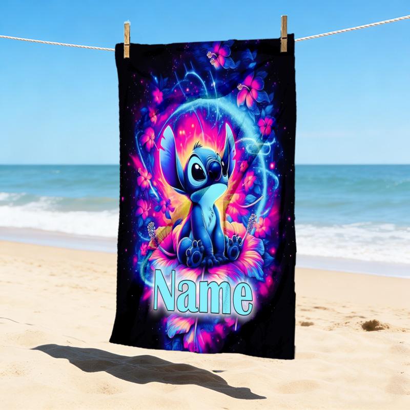Custom Name Stitch Fantasy Stylish Digital Printing Beach Towel Quick‑Drying Absorbent Blanket for Beach Pool Gym Travel