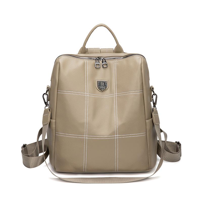 

Женский мягкий кожаный рюкзак большой вместимости многофункциональная дорожная сумка хаки