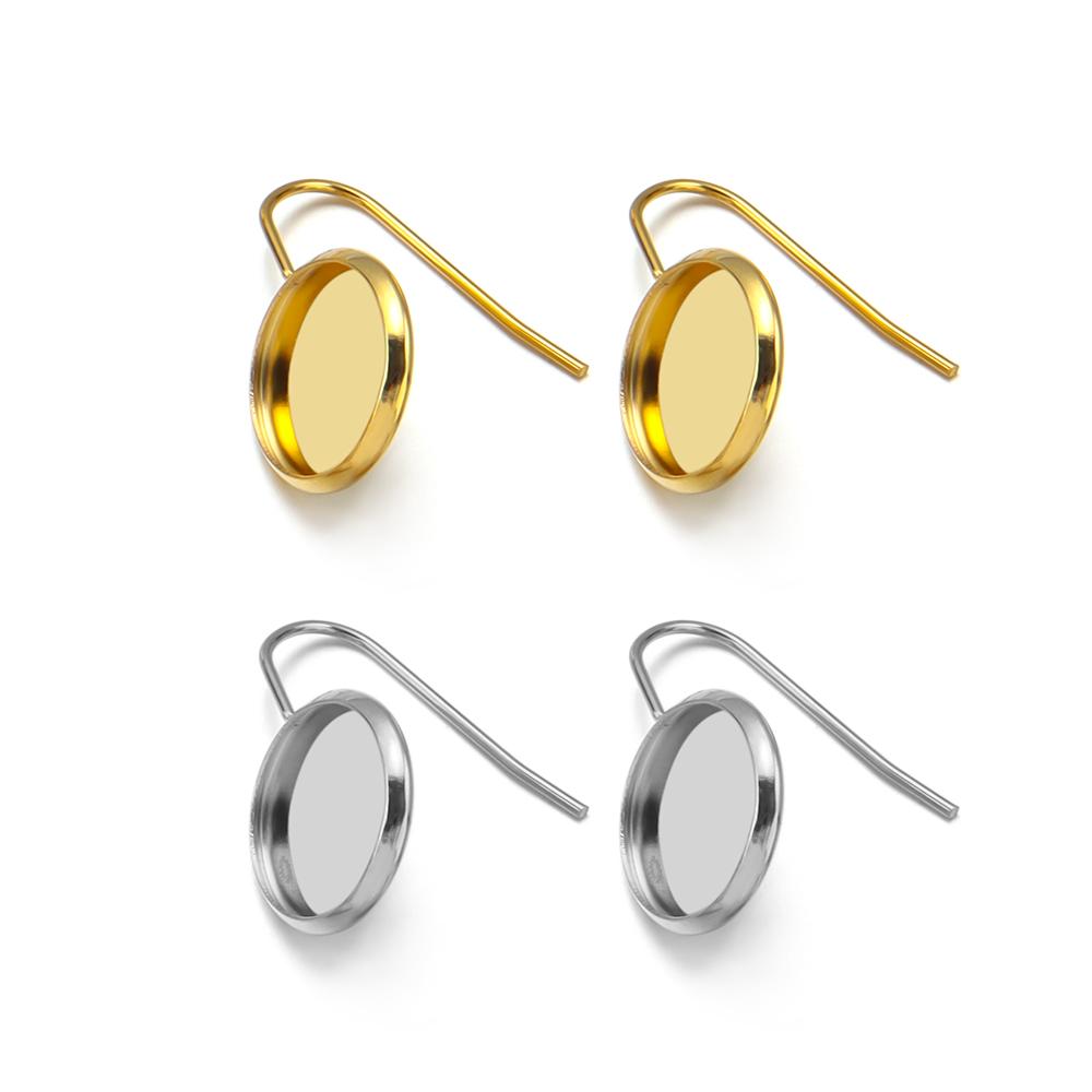 10pcs 8 10 12mm Stainless Steel U Shape Earrings Cabochon Setting Blank Tray Ear Hooks For DIY Jewelry Making Earrings Supplies