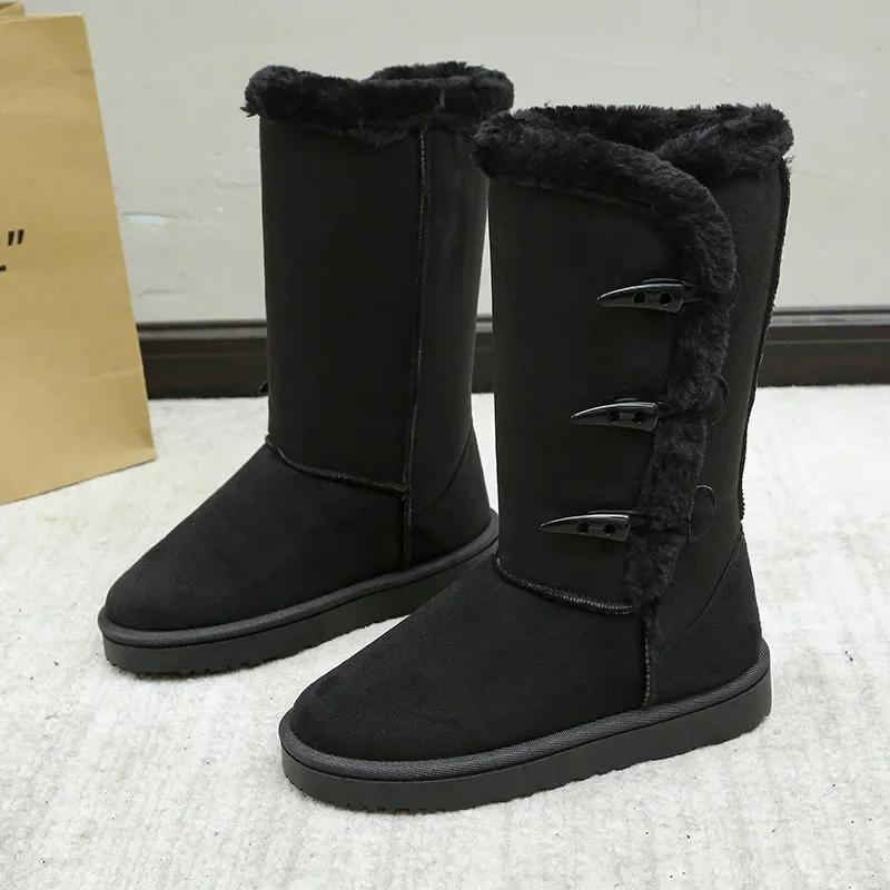 Fashion Women's Snow Boots Winter Plush Ankle Boots Warm Non-slip Platform Cold Comfort Cotton Shoes Women's Horn Buckle Cotton Boots