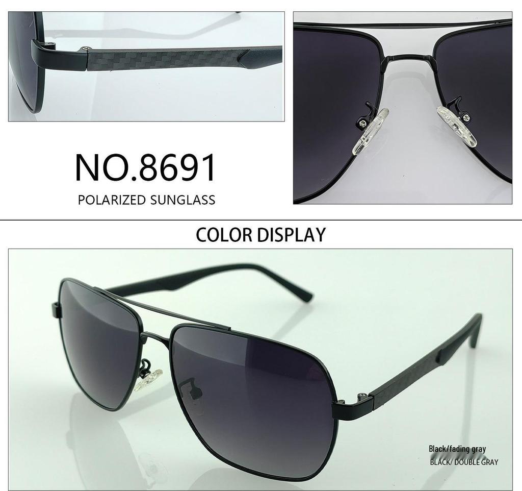 High-End Trendy Polarized Metal Sunglasses 8691# - Slim Square Fashion for Travel
