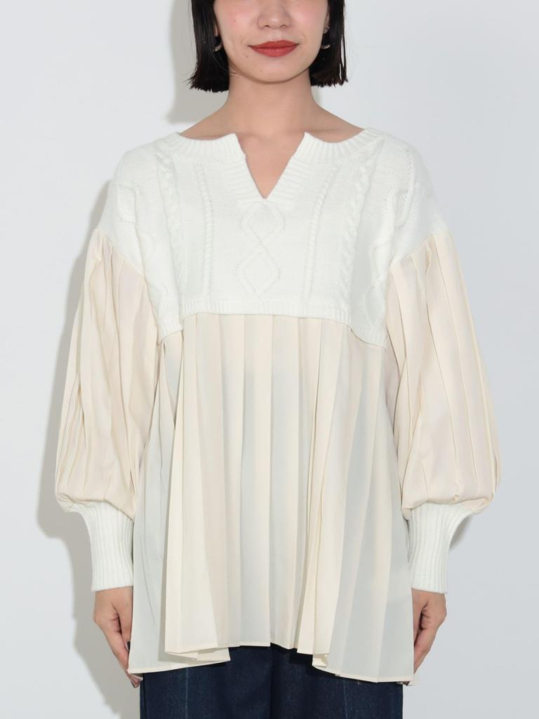 Beams Heart Mixed Material Combination One Size L/S Knit, Pullover, Women's, IVORY,