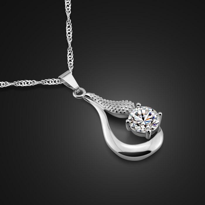 

Silver Purple Zircon Pendant Necklace Platinum Plated Korean Women S Simple Clavicle Chain