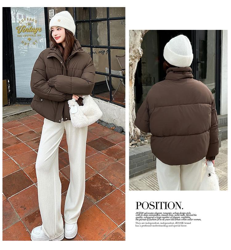 Jachetă de iarnă groasă, călduroasă, de damă, casual, scurtă, cu guler înalt, rezistentă la vânt