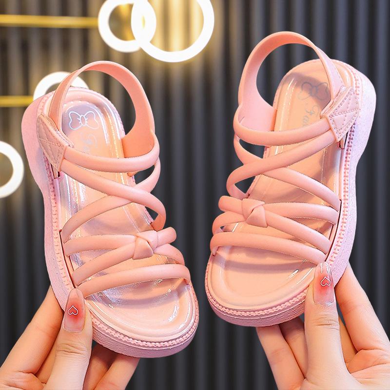 New summer slippers girls cool soft sole non-slip comfortable fashion Roman style middle and older children sandals