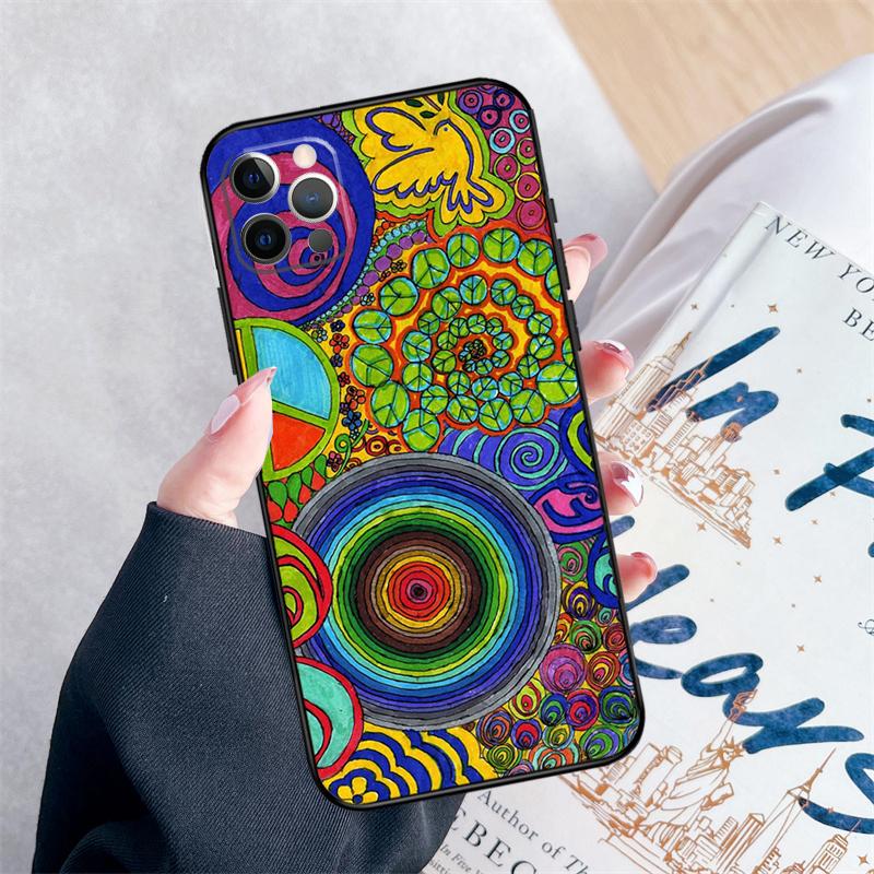 Psychedelic Art Peace Phone Case For iPhone 14 15 16 Pro Max 12 13 Mini 11 Pro Max XR 15 16 Plus 16e Cover Coque
