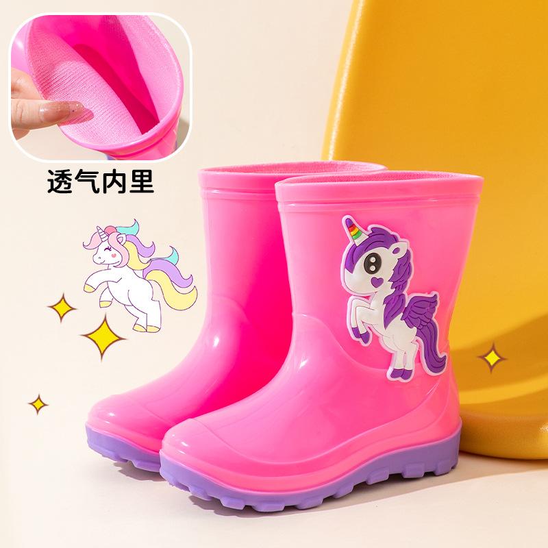 Children's cartoon rain boots for boys and girls, non-slip rain boots, slip-on shoes for kindergarten students, waterproof shoes for kids and