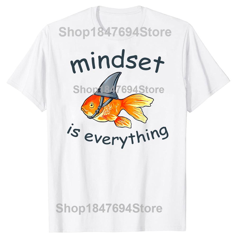 Funny Everything Is Mindset Shark Fin Goldfish Vintage 100% Cotton T-shirt Men Fashion Tshirt Loose Oversized Streetwear T Shirt