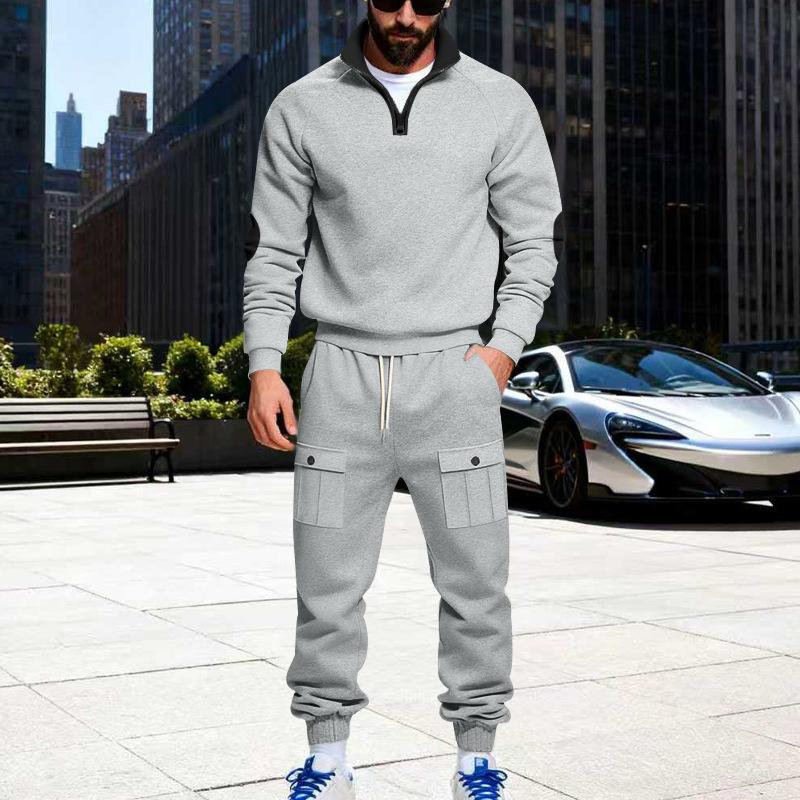 Herbst/Winter Neuankömmling Herren Schwergewicht Fleecegefüttert Übergroß Stehkragen Lässiger Hoodie & Workwear-Stil Hosen Set