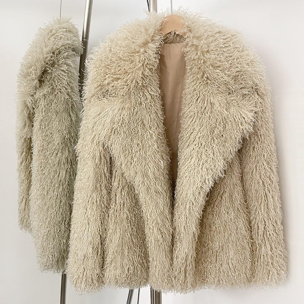 Winter Faux Fur Imitation Tan Lammfell Kurzer Mantel