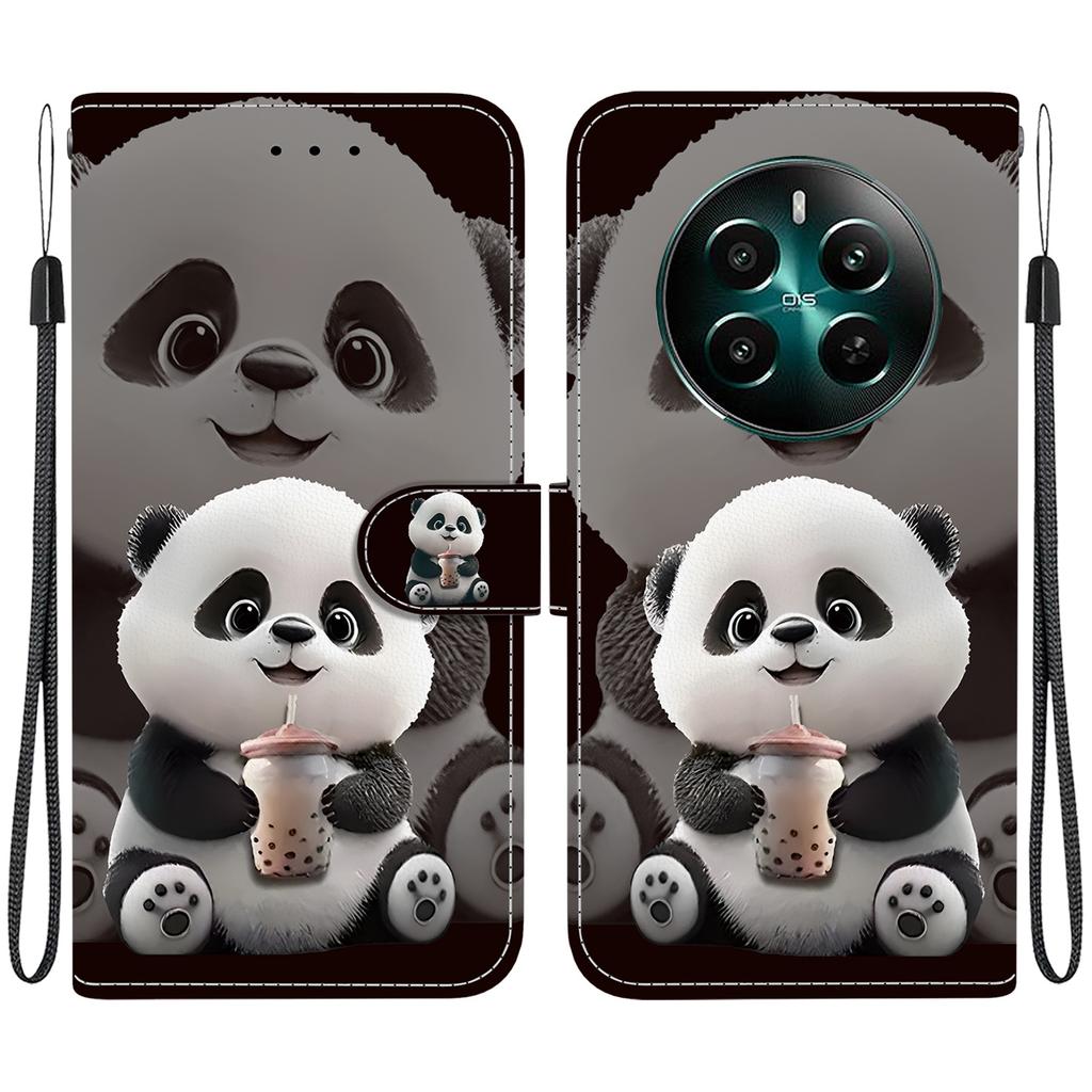 Handmade PU Leather Flip Case for Realme 12+ /Realme 12 Plus Anti-Slip Shockproof Cover with Wrist Strap & Heart/Rose Cat Designs