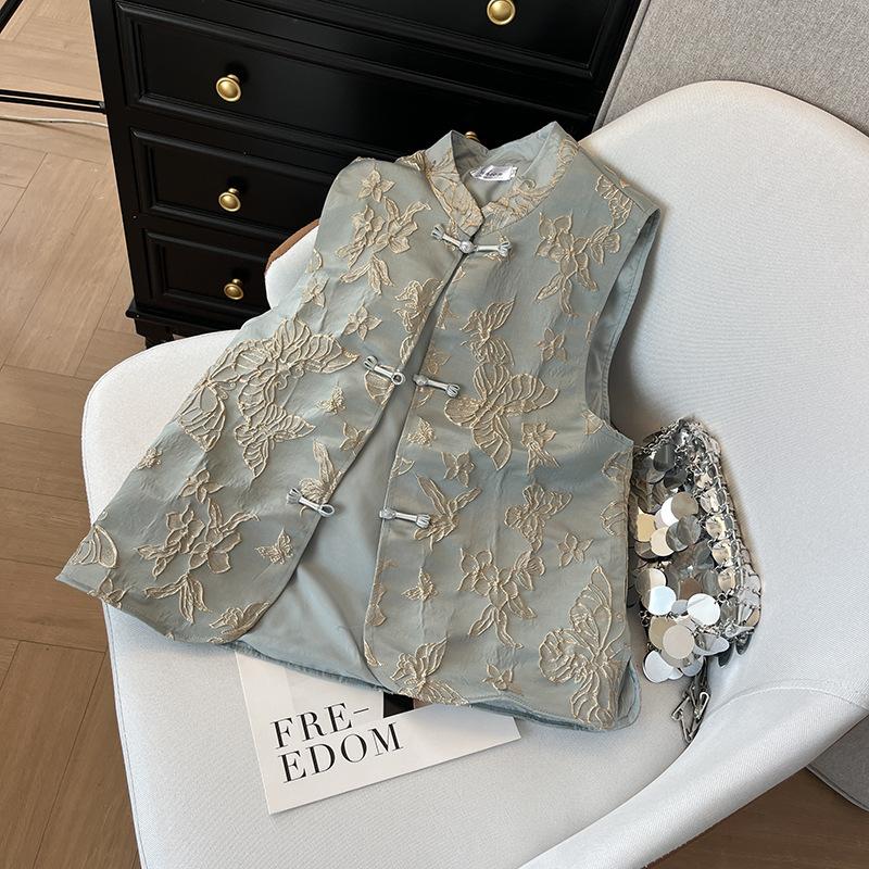 Butterfly embroidered vest women's new high-end temperament buckle sleeveless vest