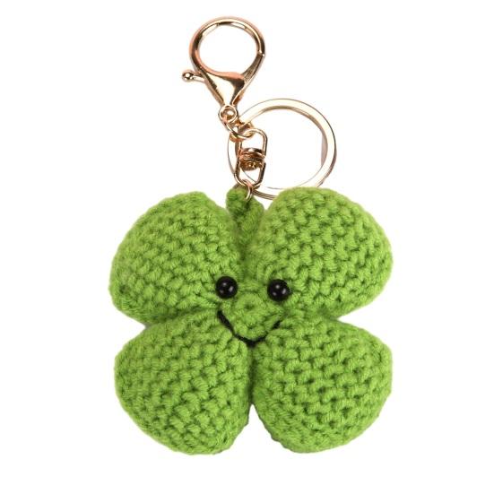 Gestrickter Anhänger Regenbogenfarben Herz Blumenform Häkel-Schlüsselanhänger Weiches Baumwollgarn Handgemachter Taschenanhänger Autoschlüssel Rucksack-Accessoire