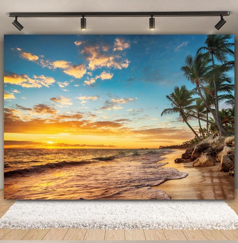 Tropischer Strand Ozean Fotografie Hintergrund Sommer Meeresufer Palme Naturlandschaft Baby Geburtstag Feier Party Foto Hintergrund