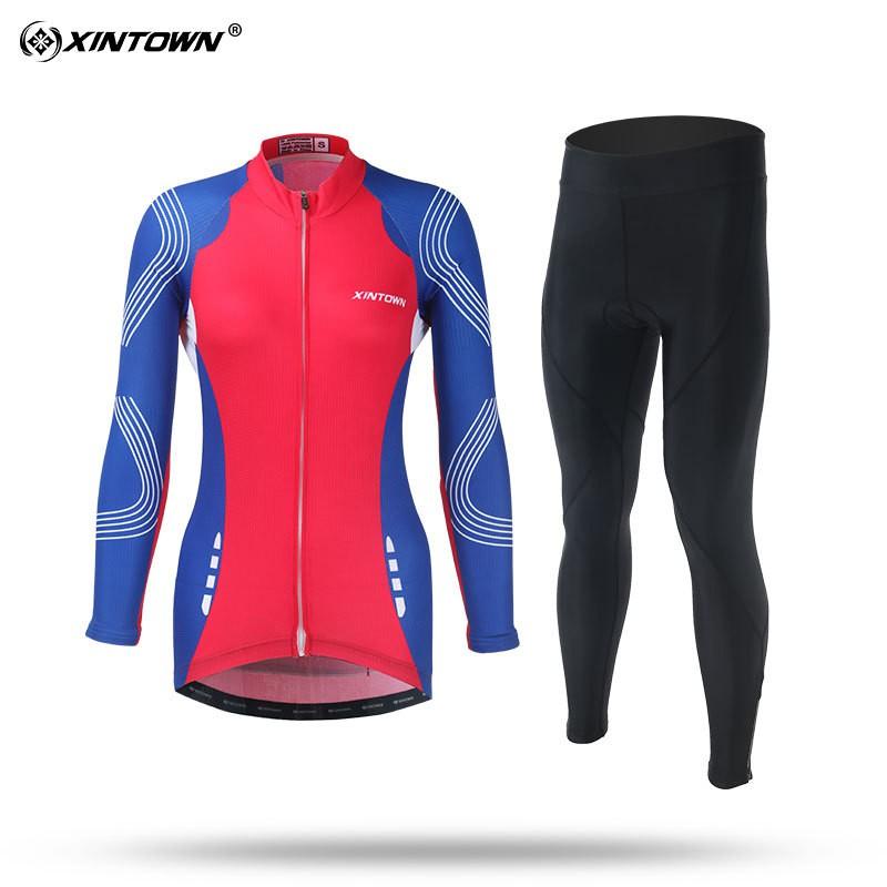 Womens Cycling Jersey Set Long Sleeve Breathable Bike Riding Outfit Sportswear
