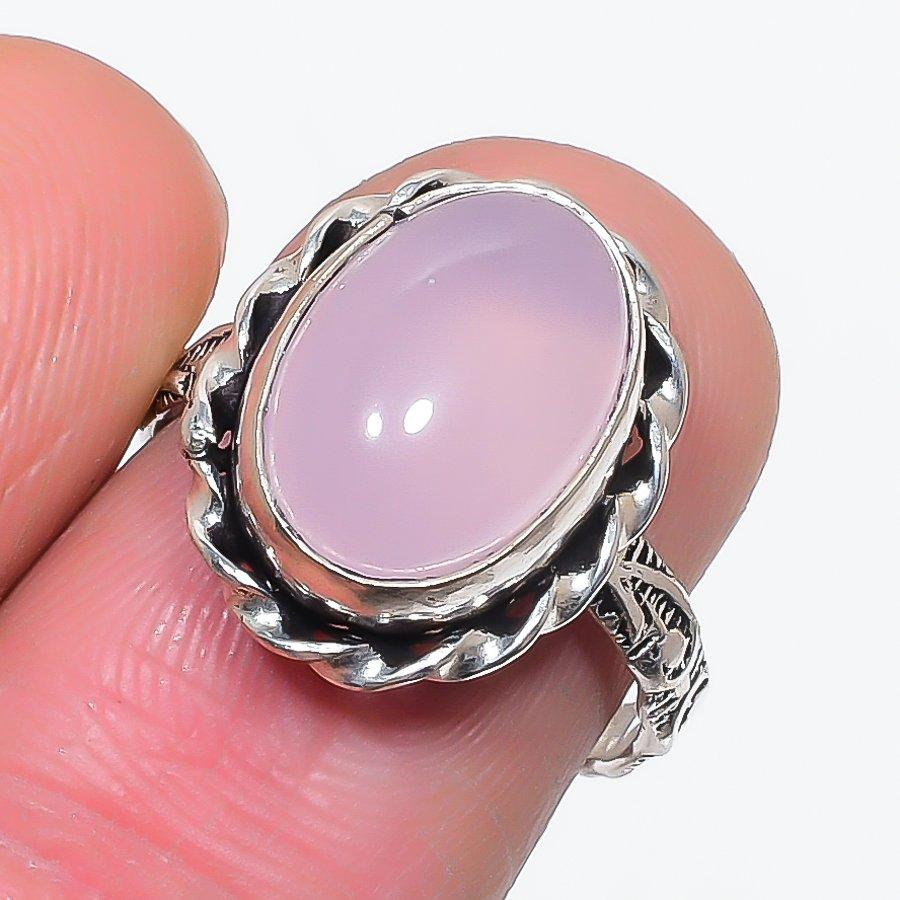 

Natural Pink Chalcedony Gemstone 925 Sterling Silver Jewelry Ring Size 7 v3k01