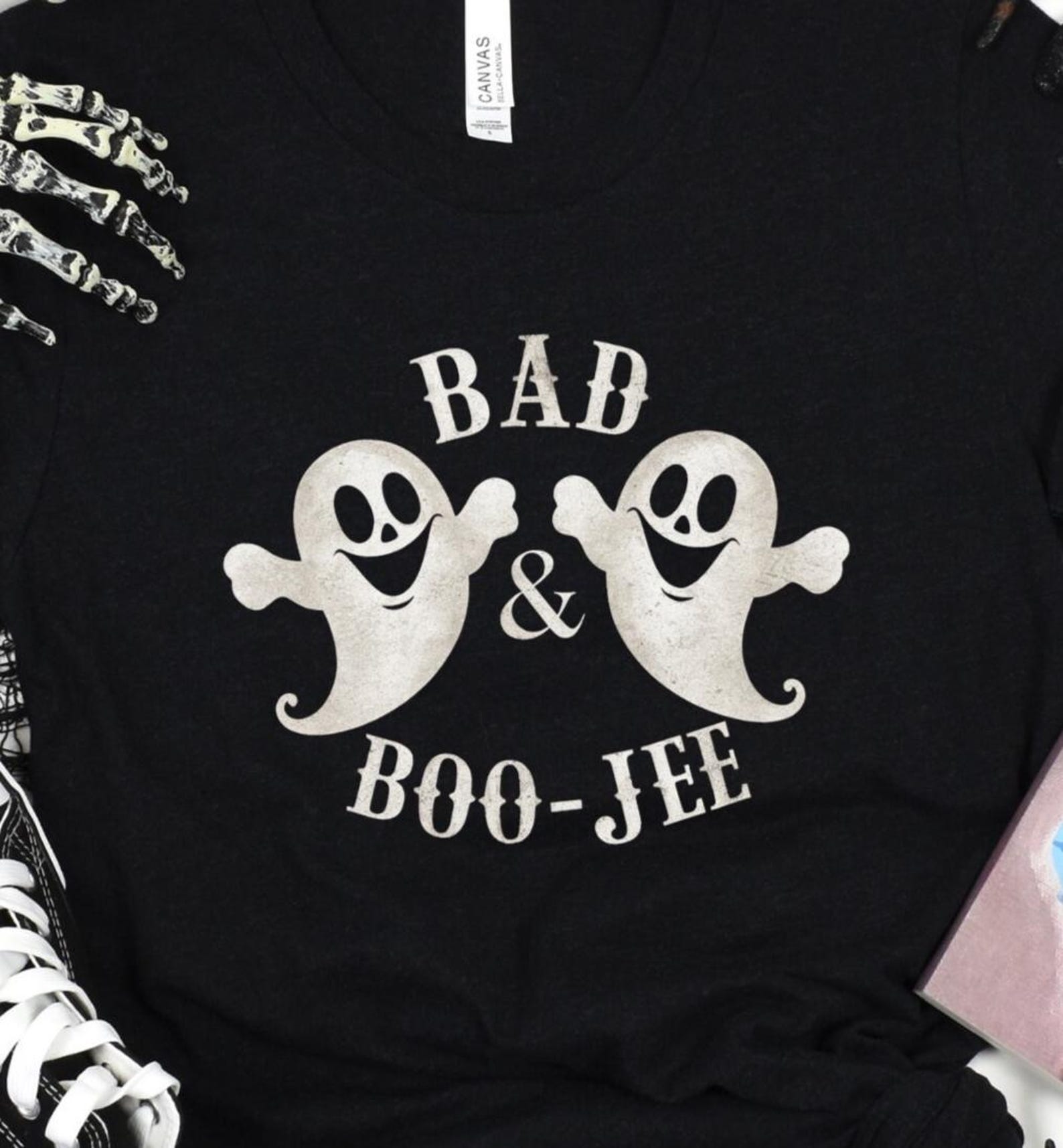 Bad & Boo-Jee Ghost T-Shirt: Funny Halloween Pun Tee XL