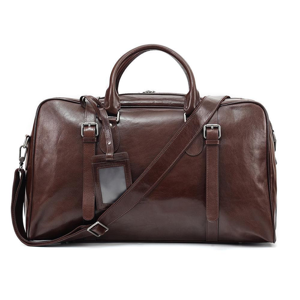 Men's Vegetable-Tanned Leather Sports and Travel Bag - Genuine Leather Business Handbag