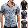 Sommer Casual Einfarbig Herren Denim Kurzarmhemd Lässig Übergröße Designerstil