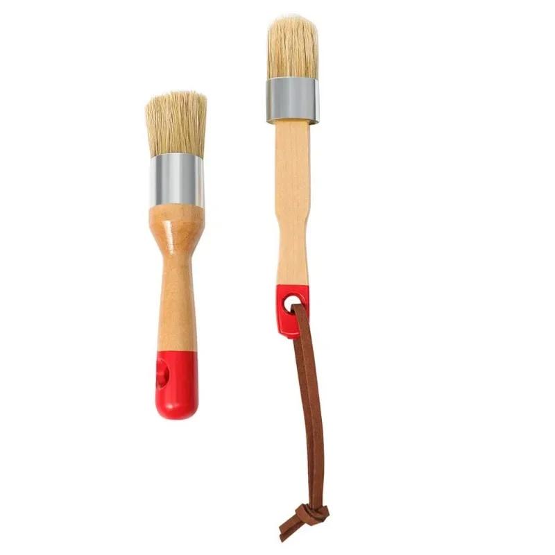 

Chalk Paint Brushes for Furniture, Round Paint Brush Set 2Pcs, Wax & Stencil Brushes for Painting or Waxing on Wood, Milk Paint червоний