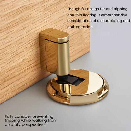 Mechanical Door Stopper Wall Protector Heavy Duty Zinc Alloy Adjustable Adhesive No Drilling Anti-collision Floor Mount Door Catch Doorstop