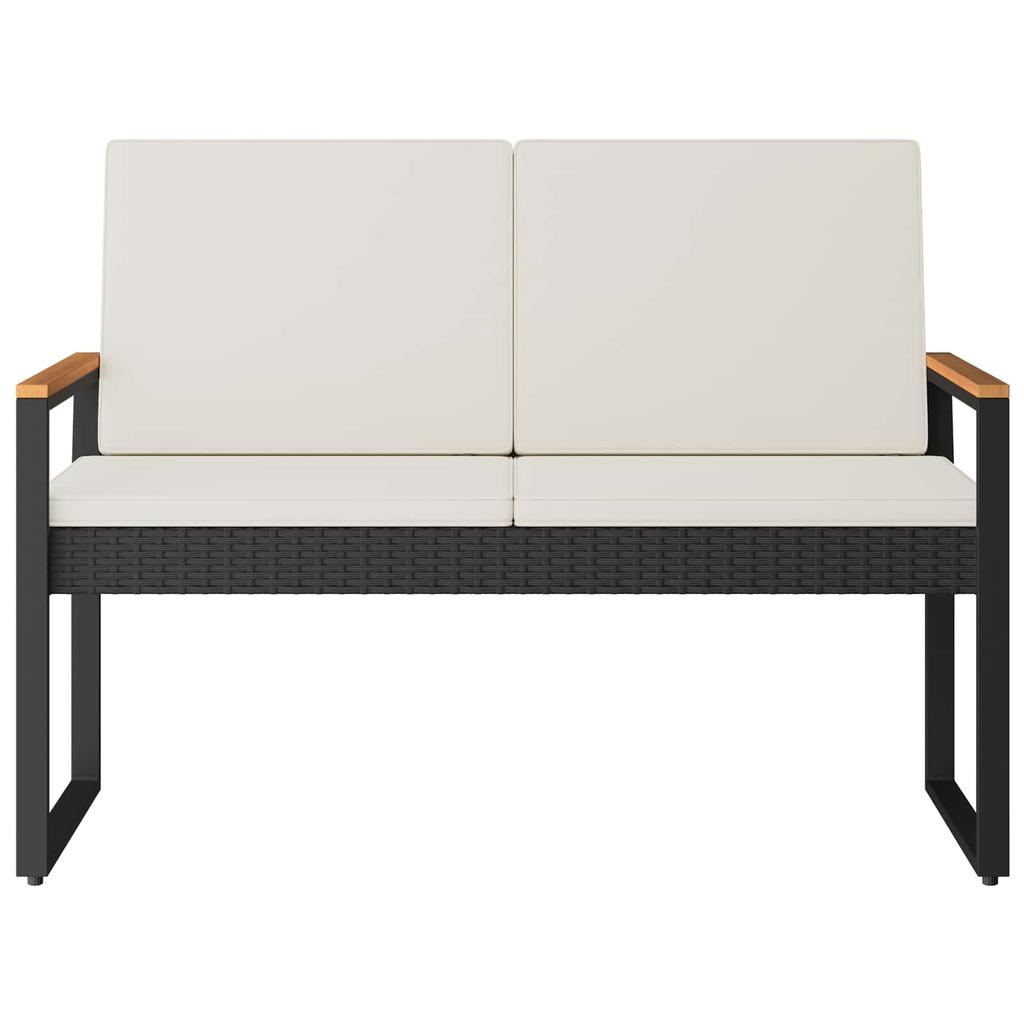 Outdoor Bench in Black and Cream White 107 x 61 x 80 cm Poly Rattan