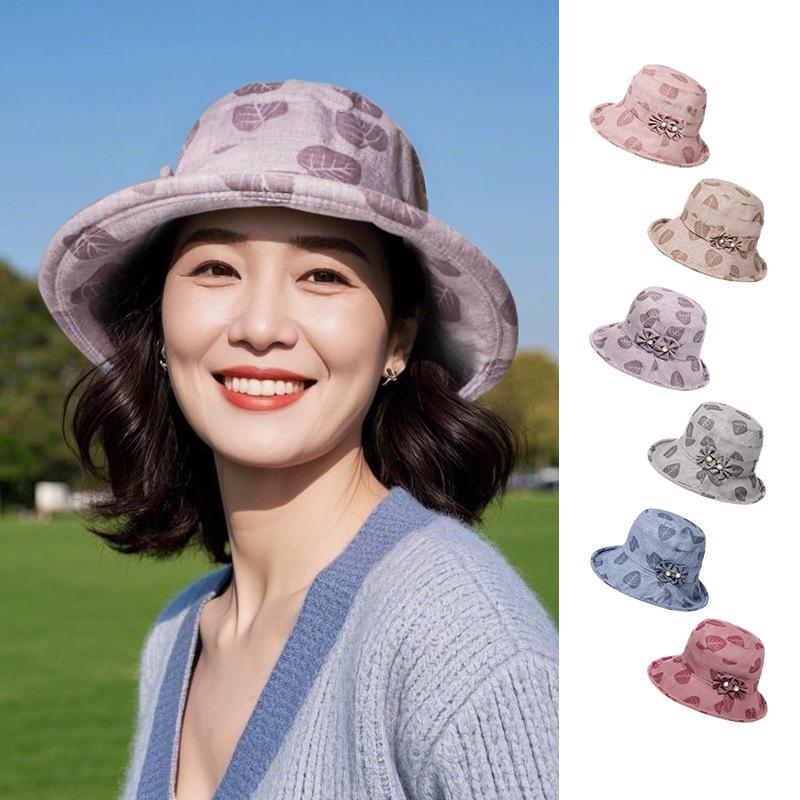 2025 Summer Fashion Embroidered Wide Brim Sun Hat for Middle-Aged & Elderly Women